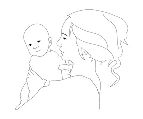vector aesthetic mother and child vector line art minimal grayscale drawings