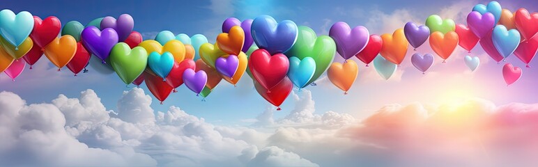 Obraz na płótnie Canvas rainbow heart shaped balloon floating in the sky, lgbt concept