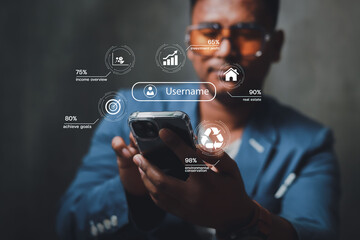 High technology security protection concept. Two-step verification, login, encrypted account identities to securely sign in or get a verification code.	