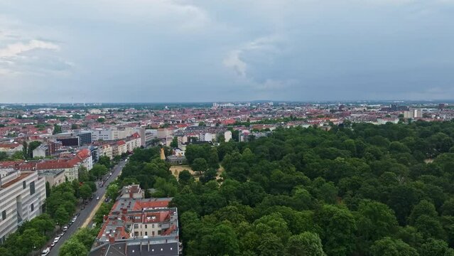 Drone shot of Volkspark Hasenheide or Hasenheide People's Park , Berlin , Germany