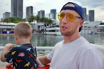 father and son on vacation