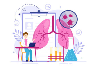 Respiratory Infection Vector Illustration of Inflammation in the Lungs with Virus Cells in Healthcare Background Flat Cartoon Hand Drawn Templates