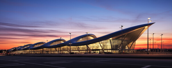 Airport terminal in the night. generative ai