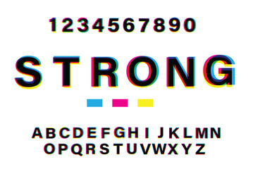 offset alphabet font with Overprint Colors text effect ,overprint text effect letters and number set vector