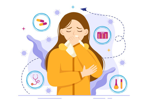 Respiratory Infection Vector Illustration of Inflammation in the Lungs with Virus Cells in Healthcare Background Flat Cartoon Hand Drawn Templates