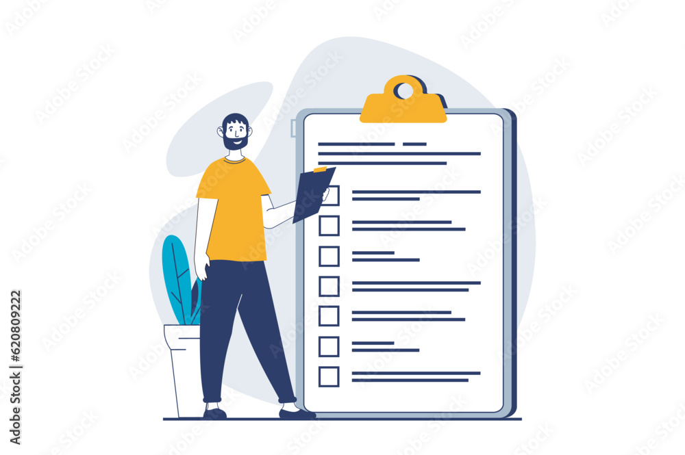Canvas Prints online survey concept with people scene in flat design for web. man answering questions in checklist