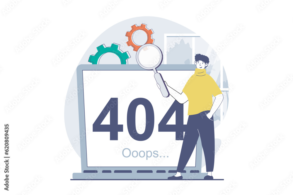 Aufkleber page not found concept with people scene in flat design for web. man researching disconnect problem 