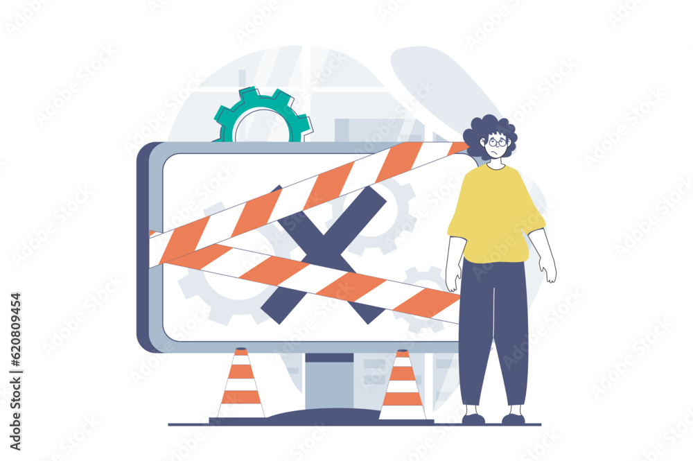 Leinwandbilder page not found concept with people scene in flat design for web. man frustrated getting warning mess