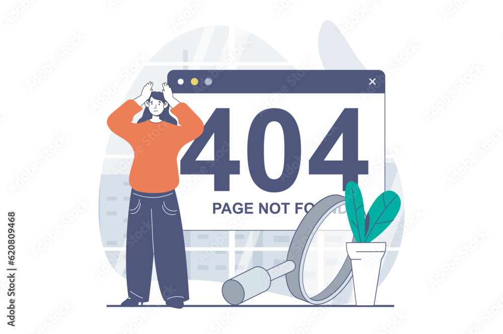 Aufkleber page not found concept with people scene in flat design for web. woman getting message about connect