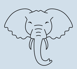 Elephant face in doodle style. Cute African animal.