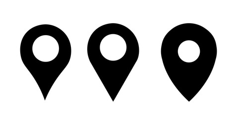 Map icon pointer simple illustation design. Flat graphic pointer pin for direction for location like street, route or location. Tag for mobile or navigation. Full black inside isolated on white