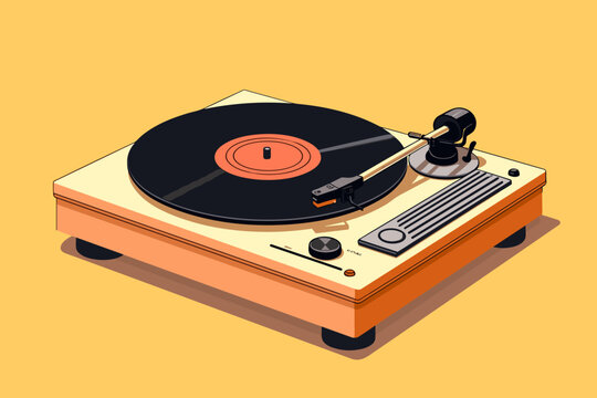 Hand-drawn Cartoon Record Player Flat Art Illustrations In Minimalist Vector Style