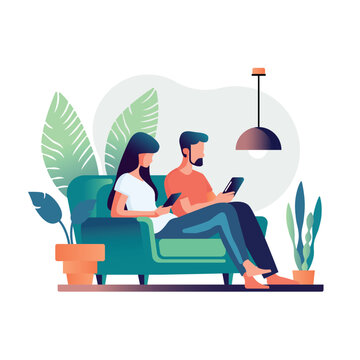 Couple Relaxing At Home, Minimal Vector Art