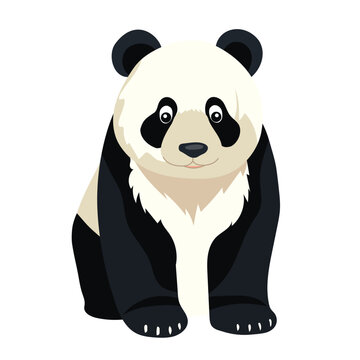 Giant panda full body drawing. Simple panda bear icon or logo design. Color vector illustration.
