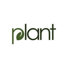 plant wordmark logo with letter P shaped leaf design concept