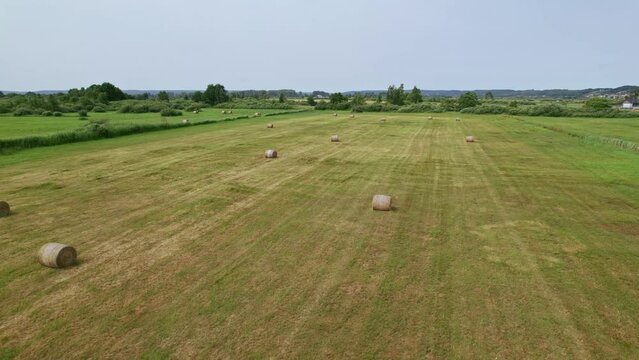 Flying over hay bales in Polish nature reserve "Beka"