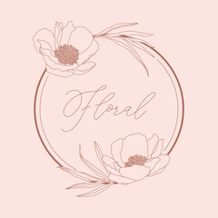 Hand drawn floral frame. Line art for wedding invitation, save the date card, flower shop logo