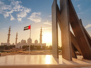 20 March 2023, Abu Dhabi, UAE: Evening view from Wahat Al Karama or Oasis of Dignity. war memorial...