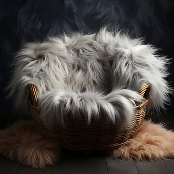 Basket with wool blanket for newborn photography, newborn photography background