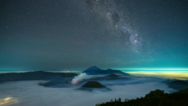 4K Timelapse of star rotate over Bromo volcano, East Java, Indonesia
