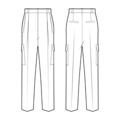 Ｗide-leg cargo pants fashion vector sketch, Apparel template - Illustrator CC