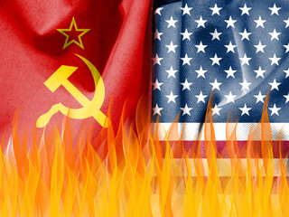 The Cold War. Flag of the Soviet Union (1922-1991). Flag of the United States (50 stars)