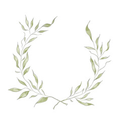 Watercolor hand painted frame with tropical green leaves and branches. Frame for wedding invitations.