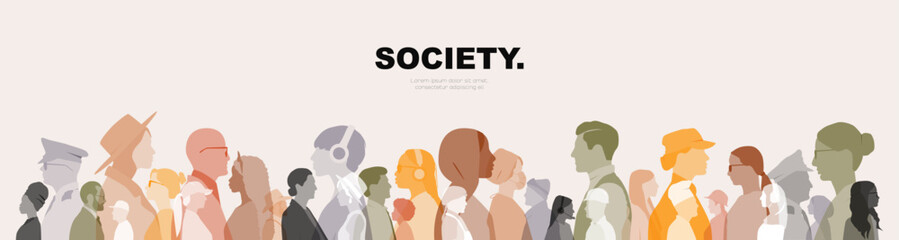 SOCIETY. Different people stand side by side together. Flat vector illustration.	