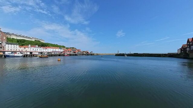The River Esk and harbour in the seaside town of Whitby on the North Yorkshire Coast