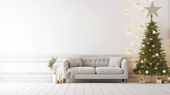 Christmas Living Room Background. Stylish Interior Design. Generative AI.