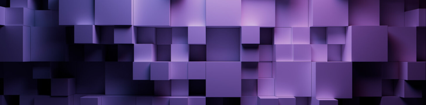 Purple and Pink, Multisized Cubes Perfectly Arranged to create a Modern Tech Background. 3D Render.