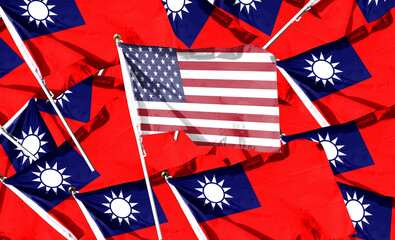 Multiple Taiwanese flags overlap with the American flag again. Basemap or background use.