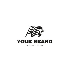 a simple and unique flag shaped lion logo
