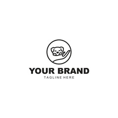 cute dog logo and hand in black outline
