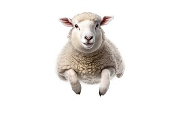 Fototapeta premium A Sheep, Happy sheep jumping isolated on white background. Generative AI