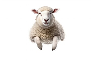 A Sheep, Happy sheep jumping isolated on white background. Generative AI