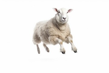 Fototapeta premium A Sheep, Happy sheep jumping isolated on white background. Generative AI