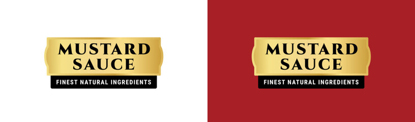 Mustard sauce label or Mustard sauce flavor label vector isolated in flat style. Mustard sauce label for product packaging design element. Mustard sauce flavor label for packaging design element.