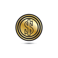 Gold coin with dollar sign illustration. vector dollar coin icon isolated on white background