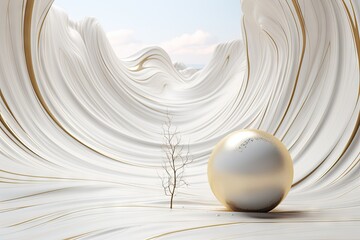 golden ball in a field covered with white desert waves.