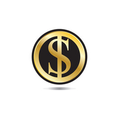 Gold coin with dollar sign illustration. vector dollar coin icon isolated on white background