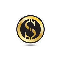 Gold coin with dollar sign illustration. vector dollar coin icon isolated on white background