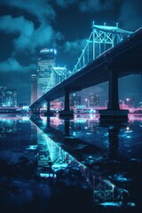 City bridge at night. Inspired by Jacksonville, Florida, USA. Travel, Poster.
