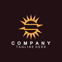 Letter S icon with Sun rays for Sun logo vector design template