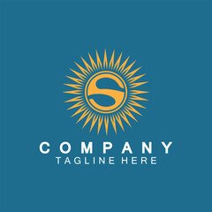 Letter S icon with Sun rays for Sun logo vector design template