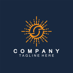 Letter S icon with Sun rays for Sun logo vector design template