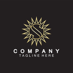 Letter S icon with Sun rays for Sun logo vector design template