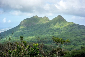 View of Olomana Ridge from Maunawili Trail on the Hawaiian island of Oahu - 620823099