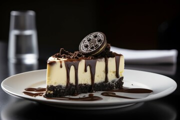 Cheesecake chocolate cookie dessert. Generate Ai
