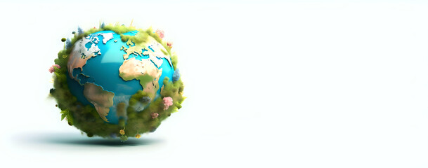 3d full body earth in cartoon style full studio center in small white background, Generative AI